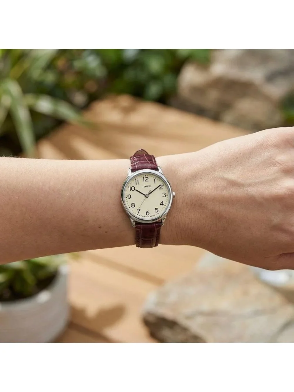 Women's Brown/Silver-Tone/White/30mm Easy Reader Leather Strap Wrist Watches